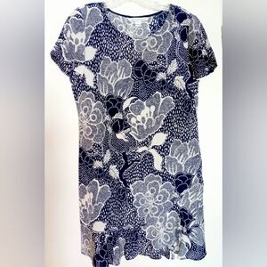 Diane Von Furstenberg 100% Silk DEON Dark Blue Floral Dress Size 8